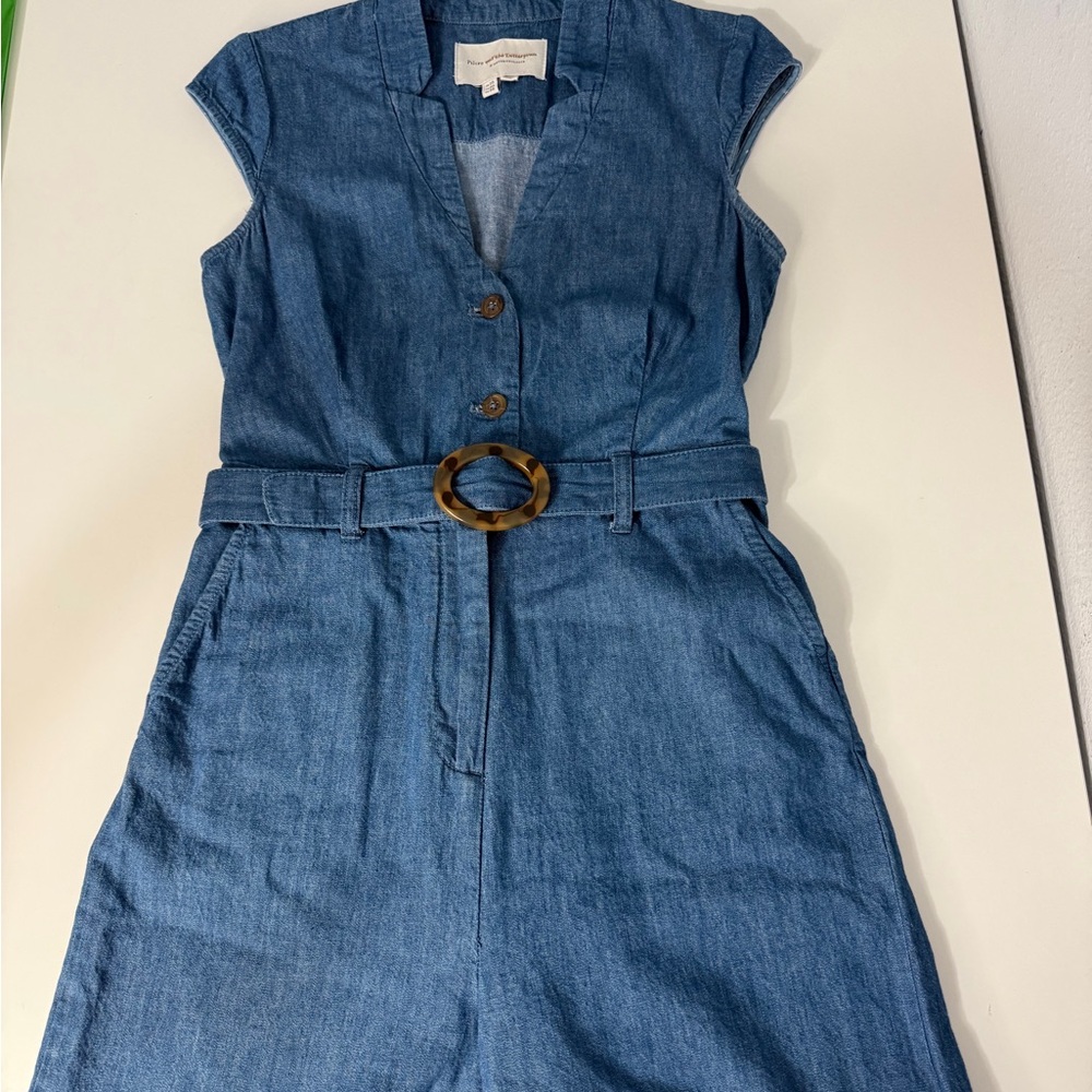 Anthropology 
Pilcro and the Letterpress Blue Denim Jumpsuit